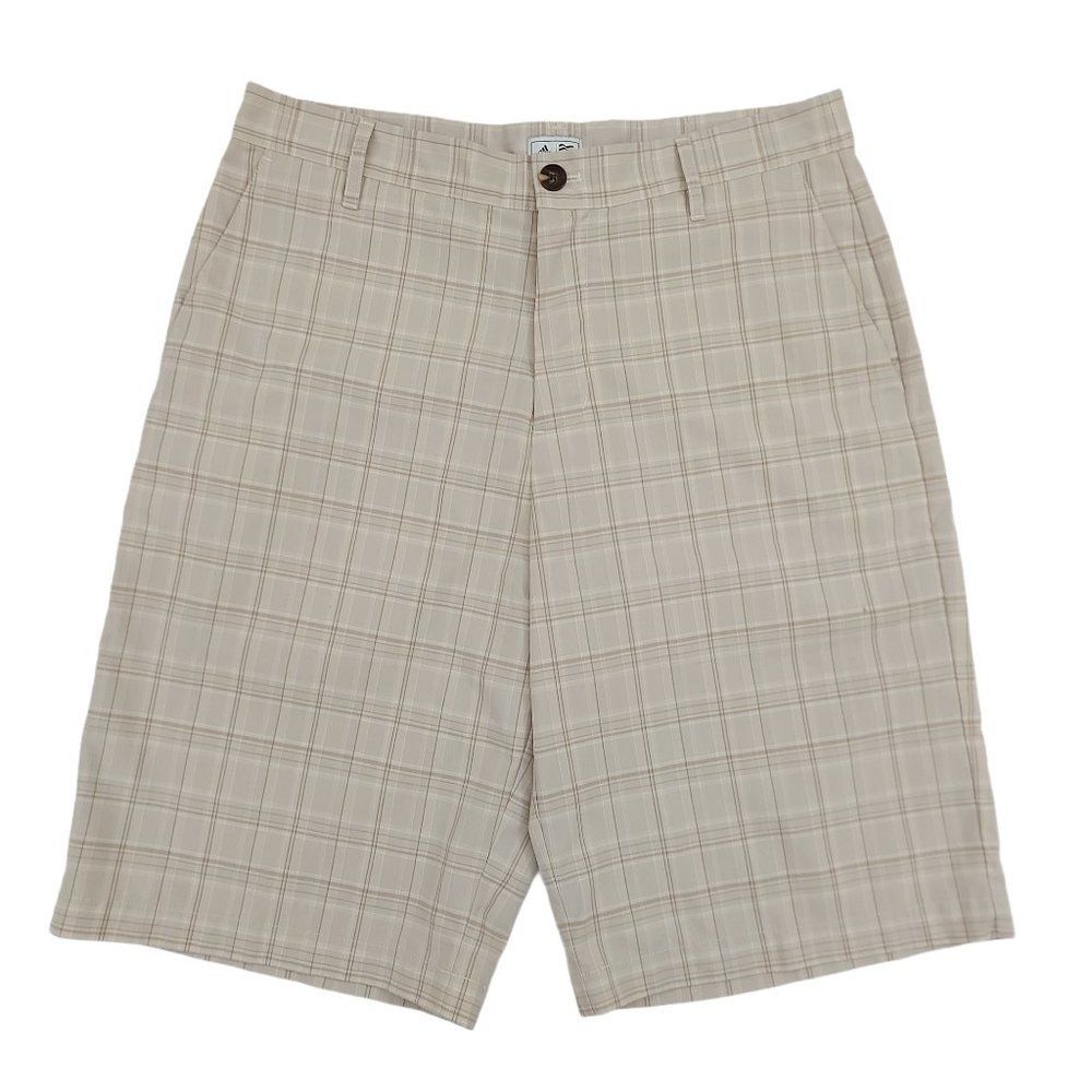 Adidas Shorts Mens 30 Beige Flat Front Checked Golf Performance Casual Golf